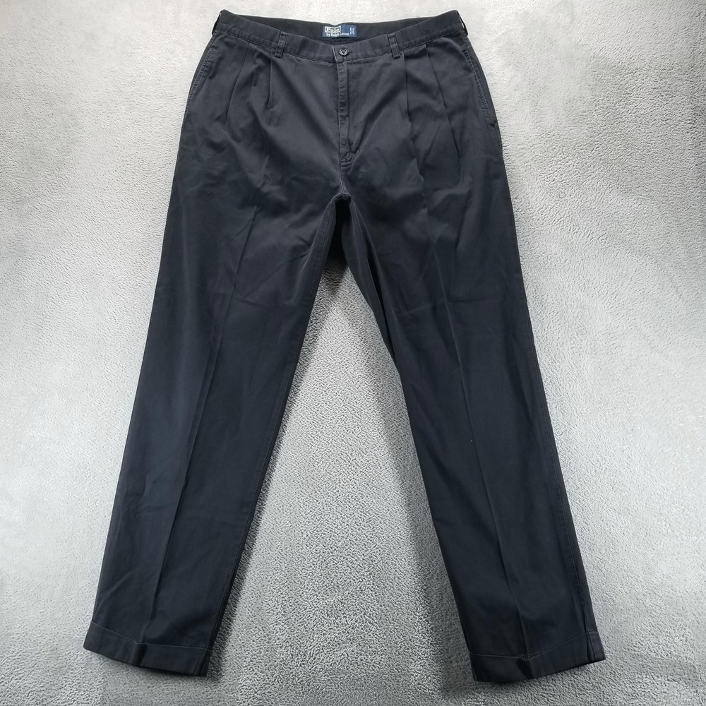 Polo Ralph Lauren Pants Mens 38x34 Black Pleated Chino Straight Classic Office